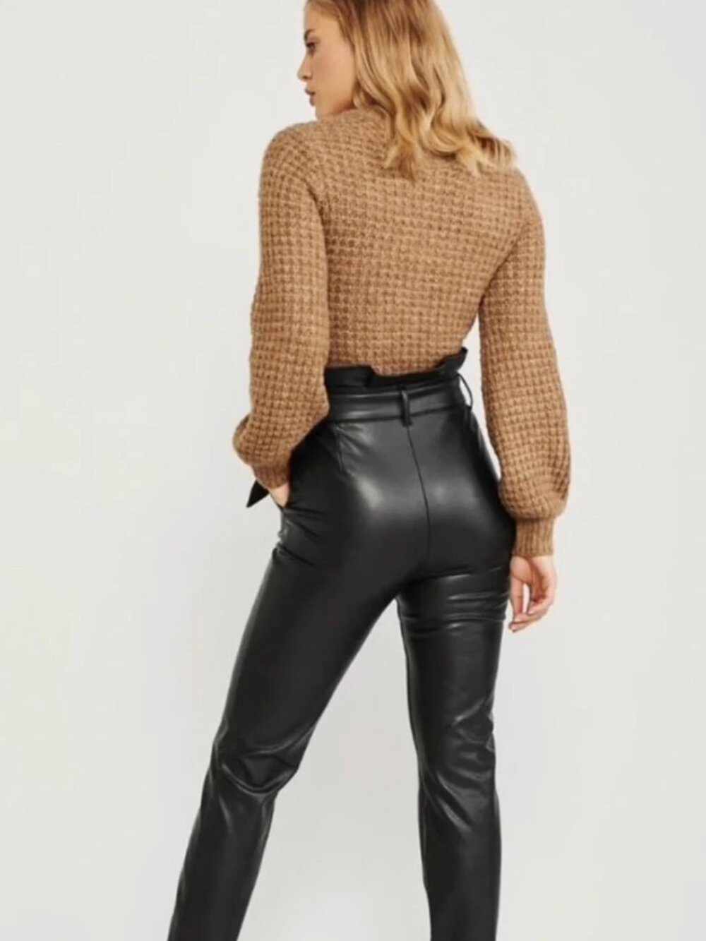 Abercrombie & Fitch Faux Leather Paper Bag Waist Pant Black Medium